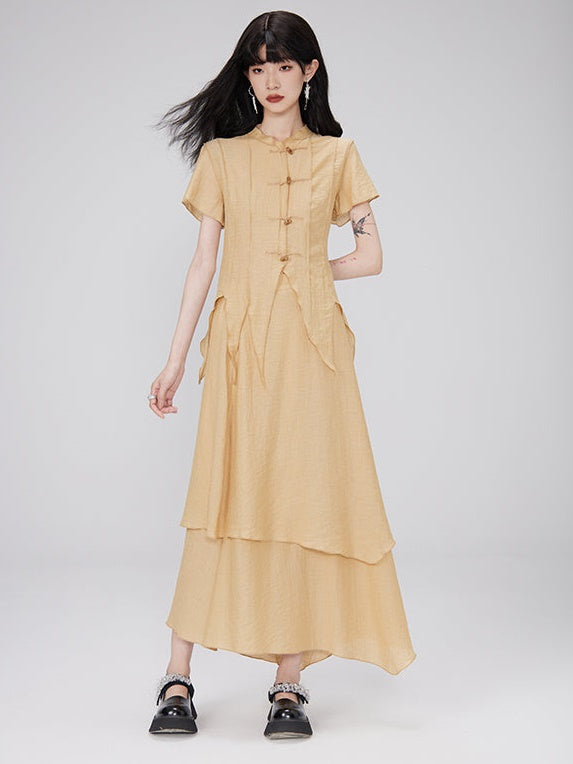 Irregular Hem Sheer Shirt & Layered Design Skirt