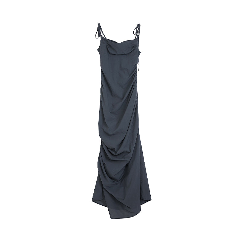 Curved Neckline Drape Suspender Dress