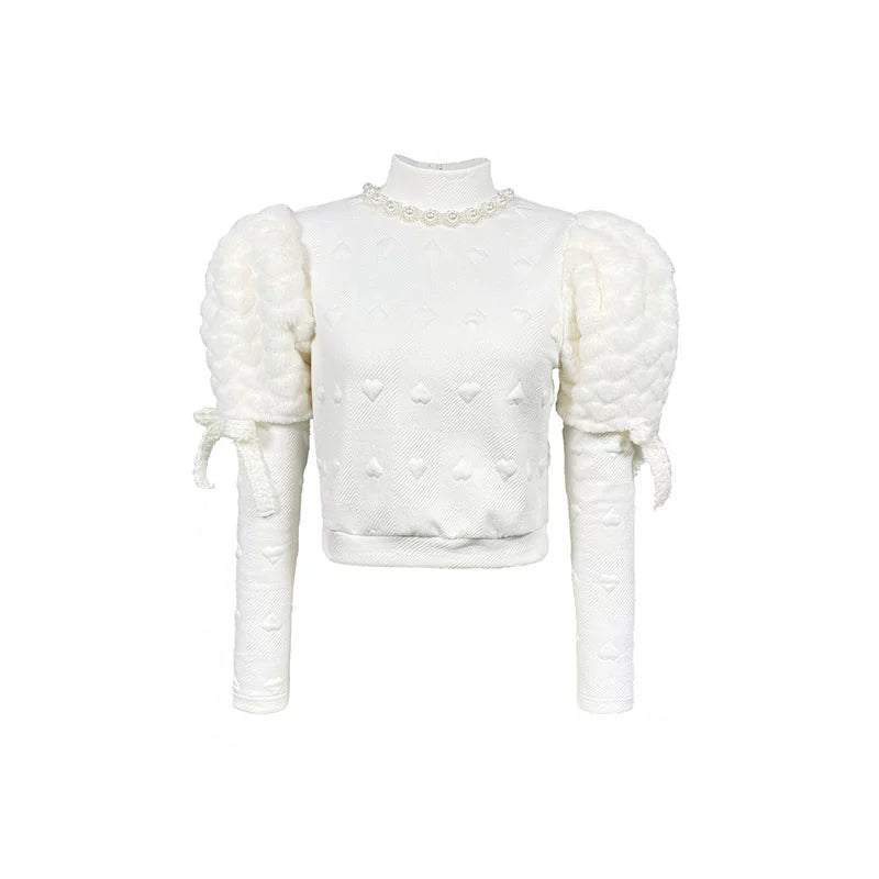 Lace Quilted Bow Flower Brooch Sundress & Puff Sleeve Top