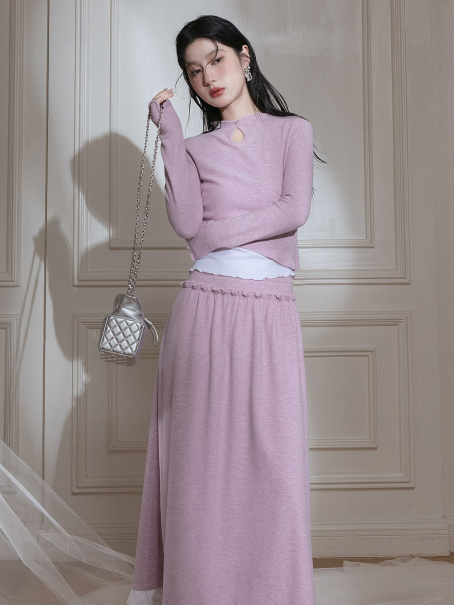 Layered Design Knitted Smocked Top & Skirt Set-up