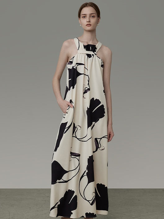 Ahornblatt gedruckte Ärmelkleid