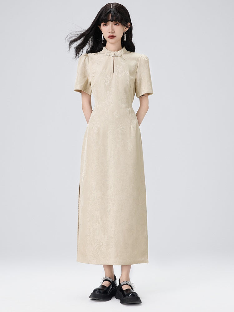 Chinese Style Short Sleeve Slit Long Dress