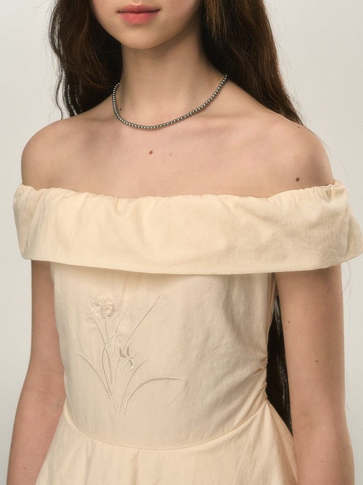 One-shoulder Embroidery Peplum Design One-piece