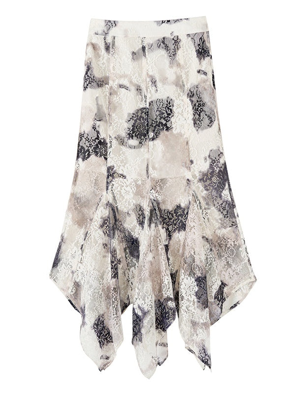 Tie-dye Printing Lace Shirt & Skirt