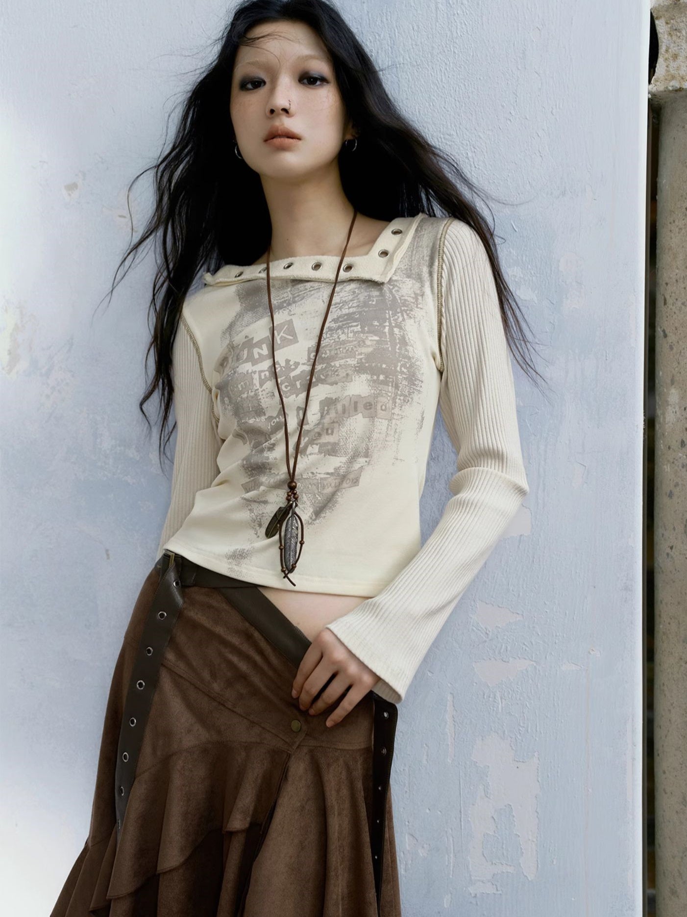 Diagonal Collar Patchwork Graffiti Cutsew