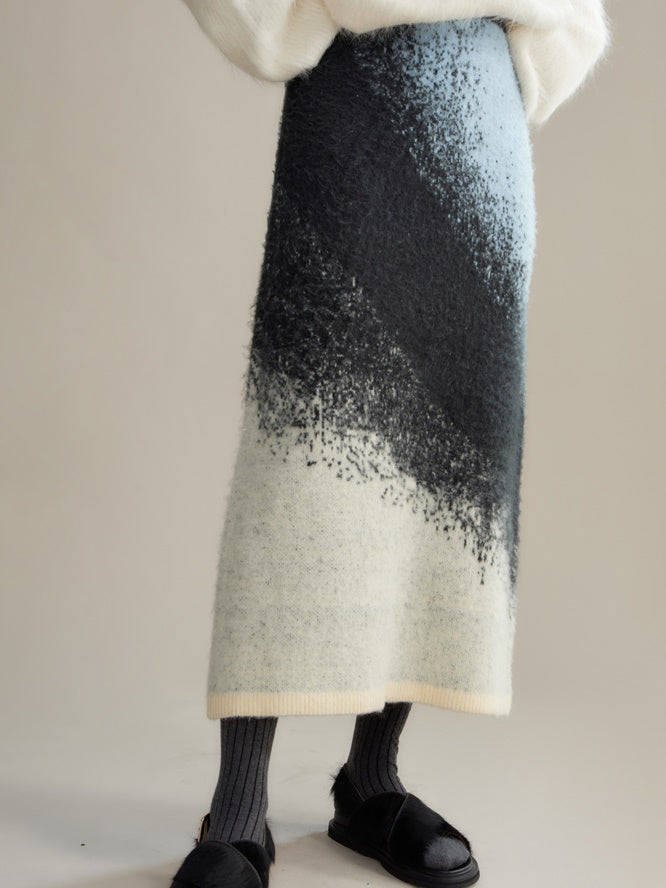 Gradient Color Sweater & Knitted Long Skirt