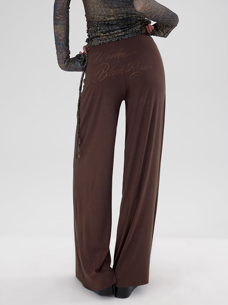 Plain Wide-Leg Casual Embroidery Stretch Lniy-Pants