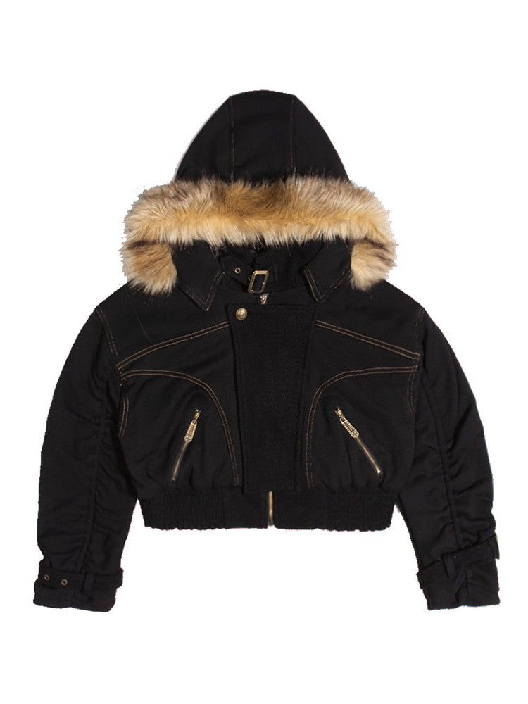 Fur Hoodie Leather Gather Jacket