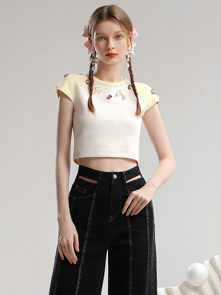 Set-Up Bijou Ribbon Lace-Up Slim Short Nichi T-Shirt&Dress