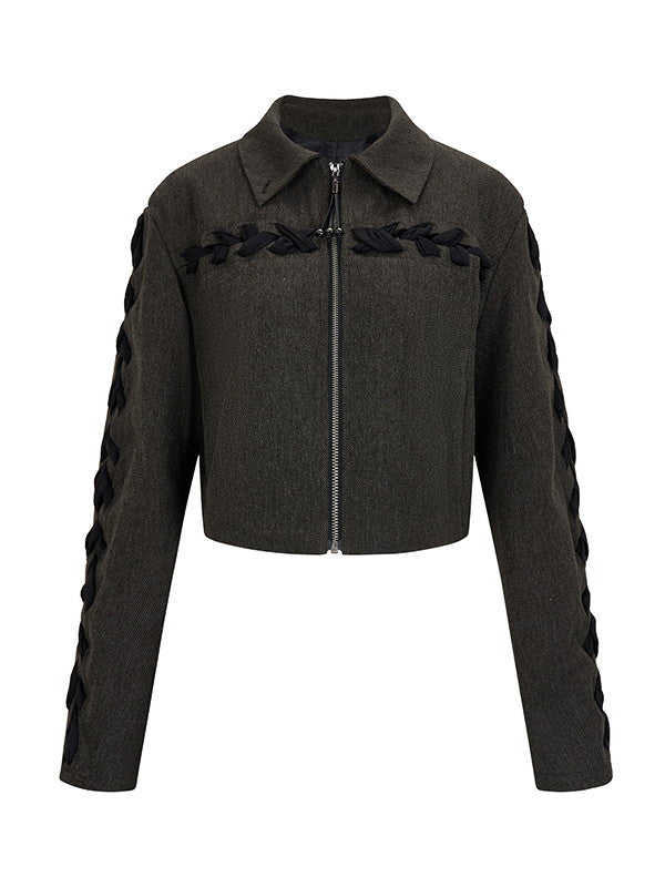 Chic Braid Cute Set-Up Zip Natural Jacket&Skirt