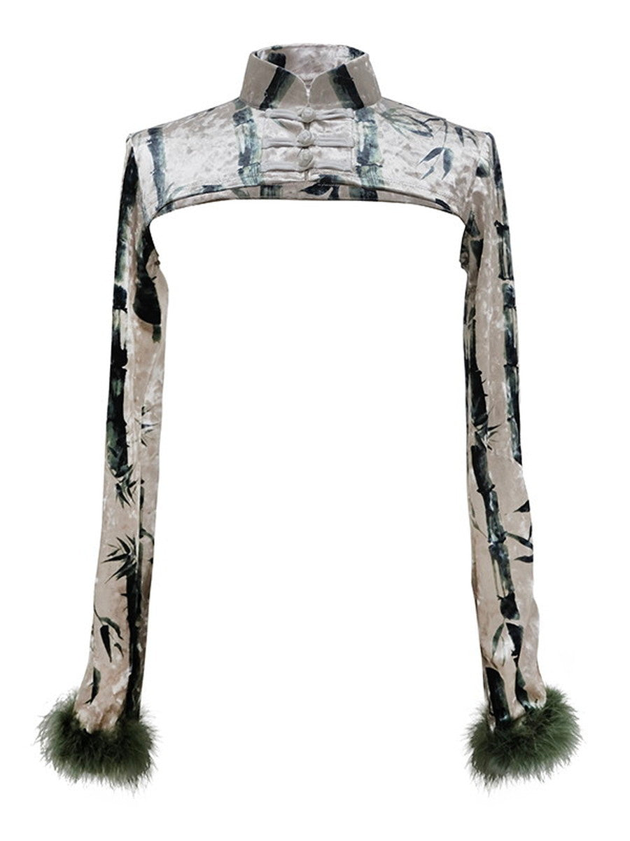 Fur China Embroidery Sleeve-Cut Banboo Nichi Bolero