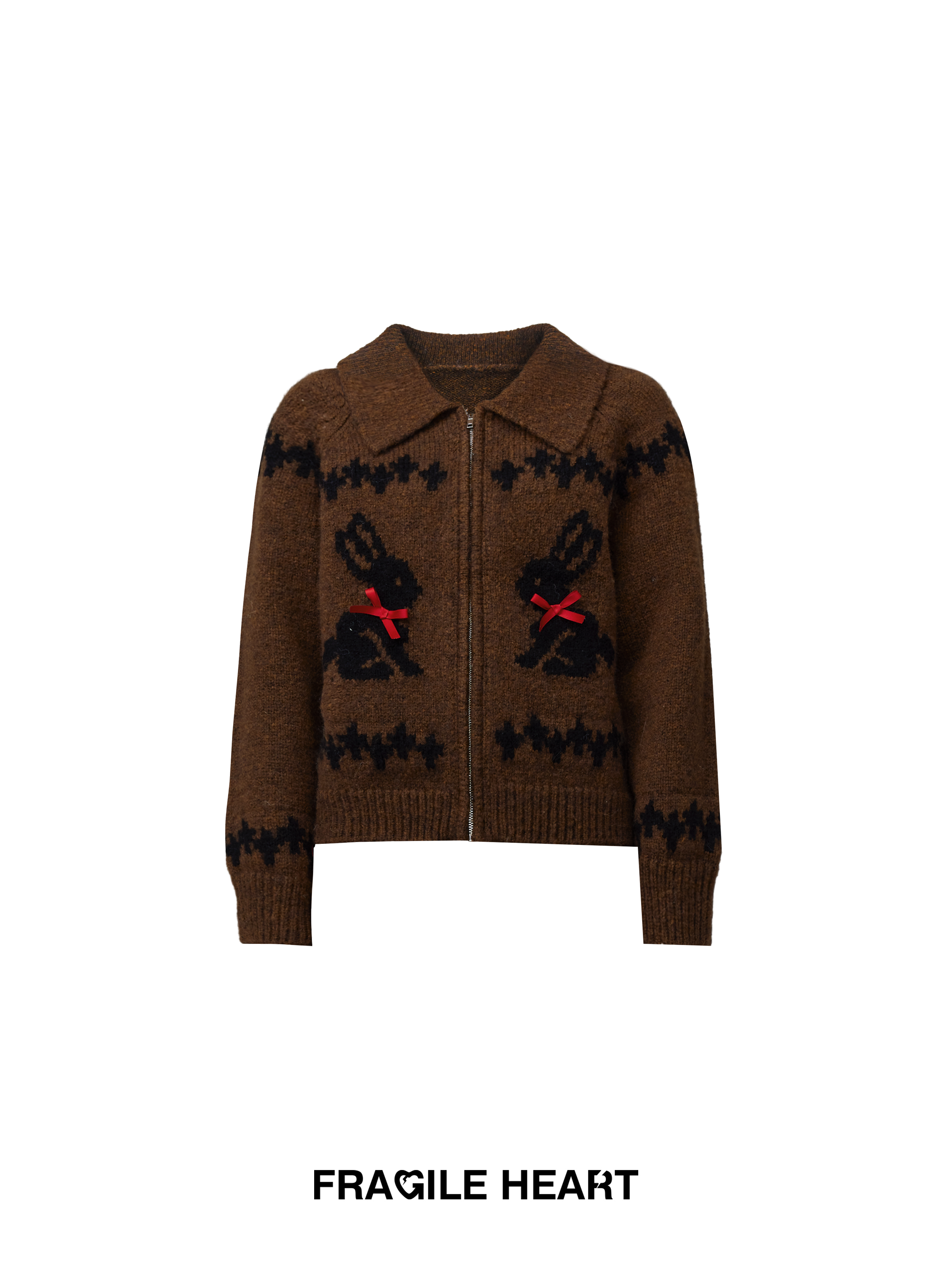 Rabbit Zip Retro Cute Embroidery Winter Knit