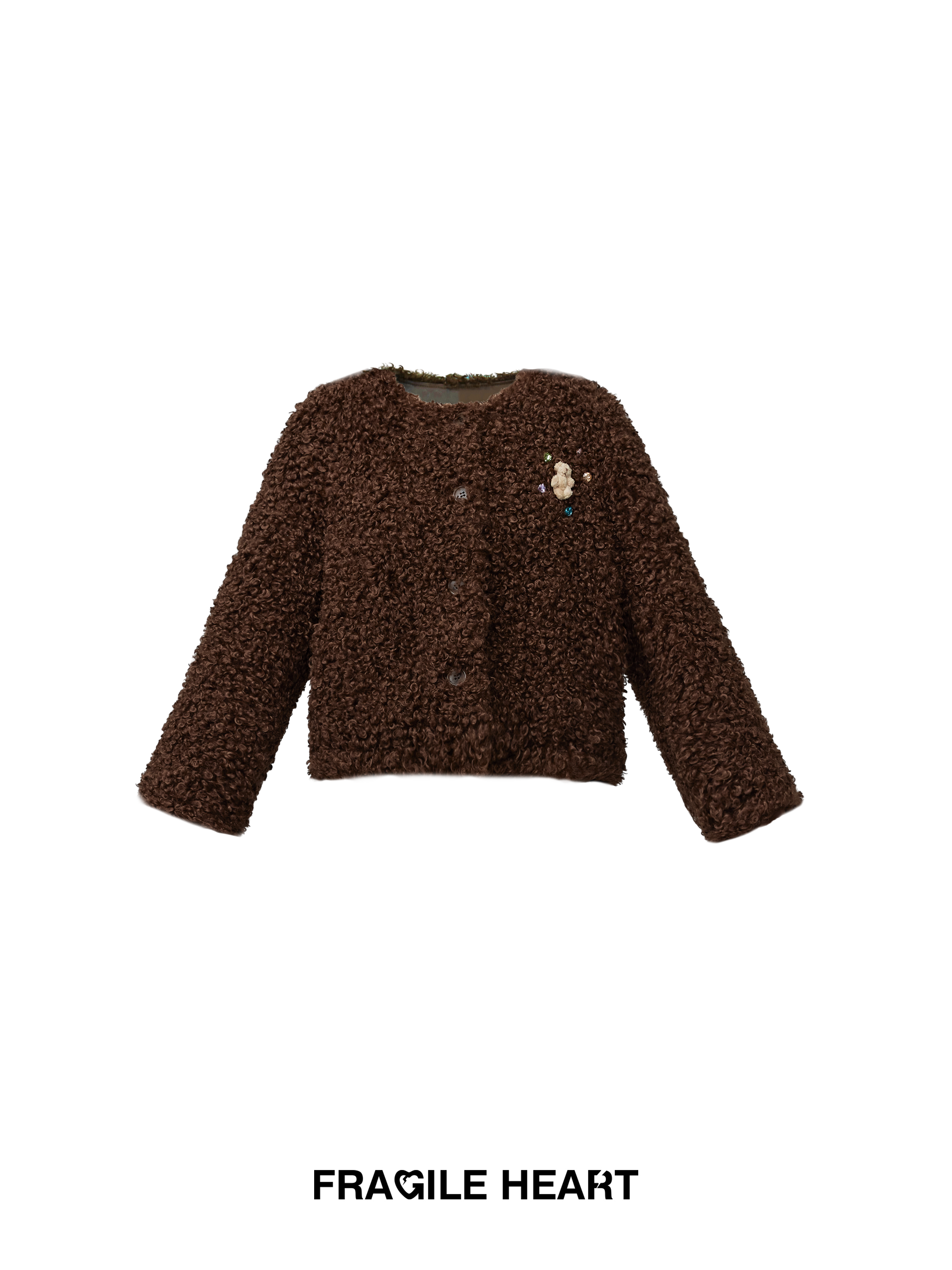 Short Fluffily Retro Cute Bijou Rhinestone Bear Mascot Boa-Jacket