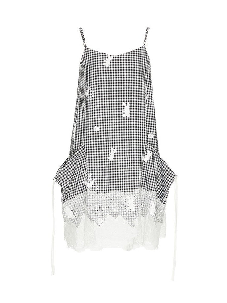 Lace Gingham-Checked Girly Loose Camisole Casual Dress&Pants
