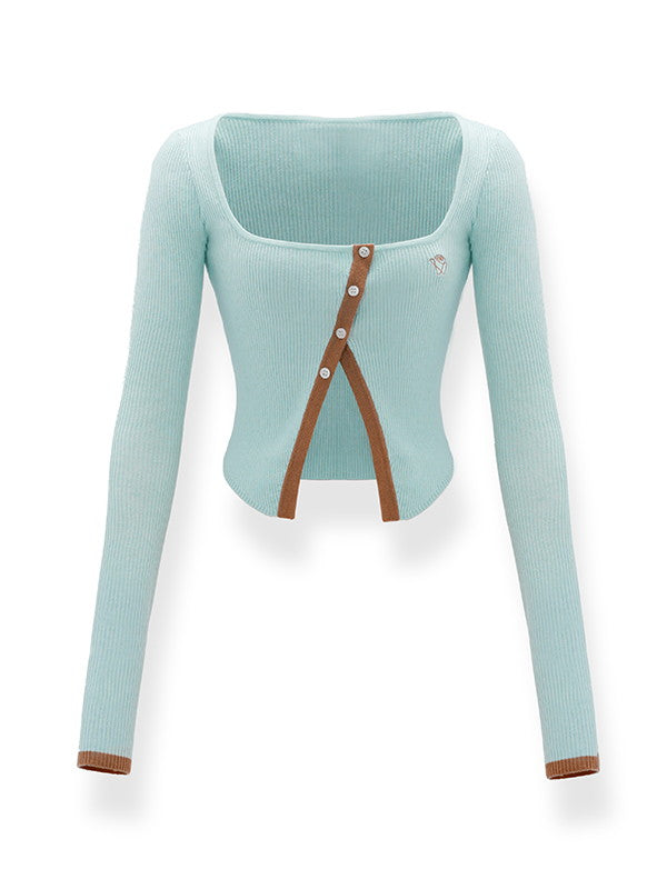 Knit Bi-Color Plain Set-Up Cardigan&Camisole