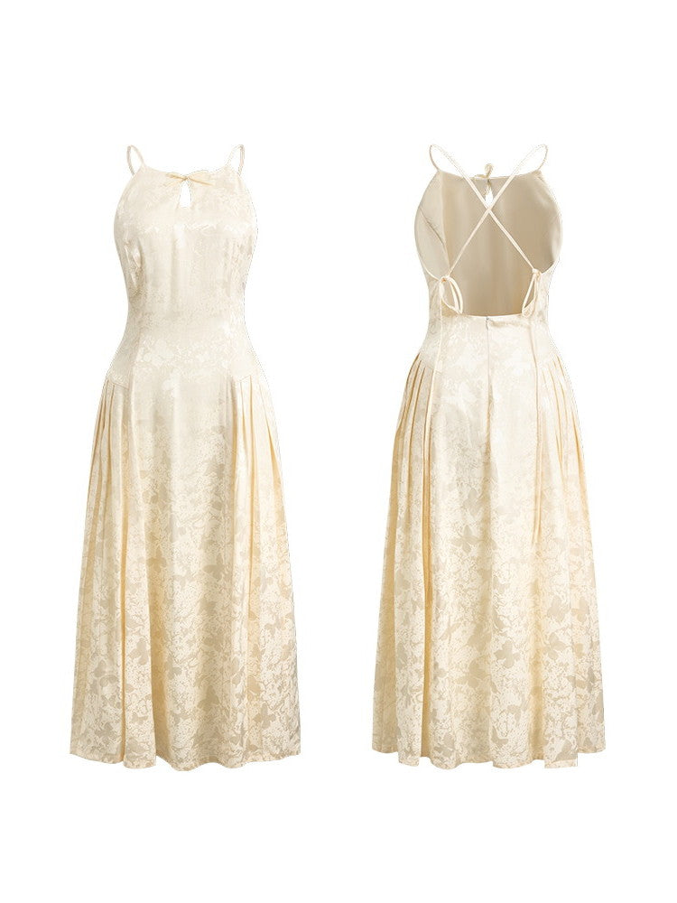 백 오픈 나비 실루엣 긴 카미솔 우아한 사이드 플레이트 원피스