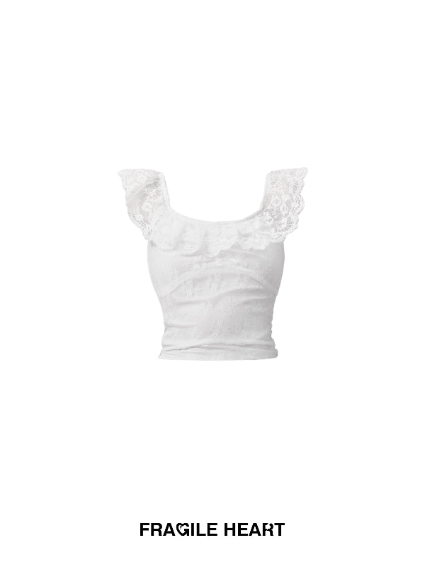 Set-Up Off-Shoudler Lace Feminine Flower Feminine Tops&Skirt