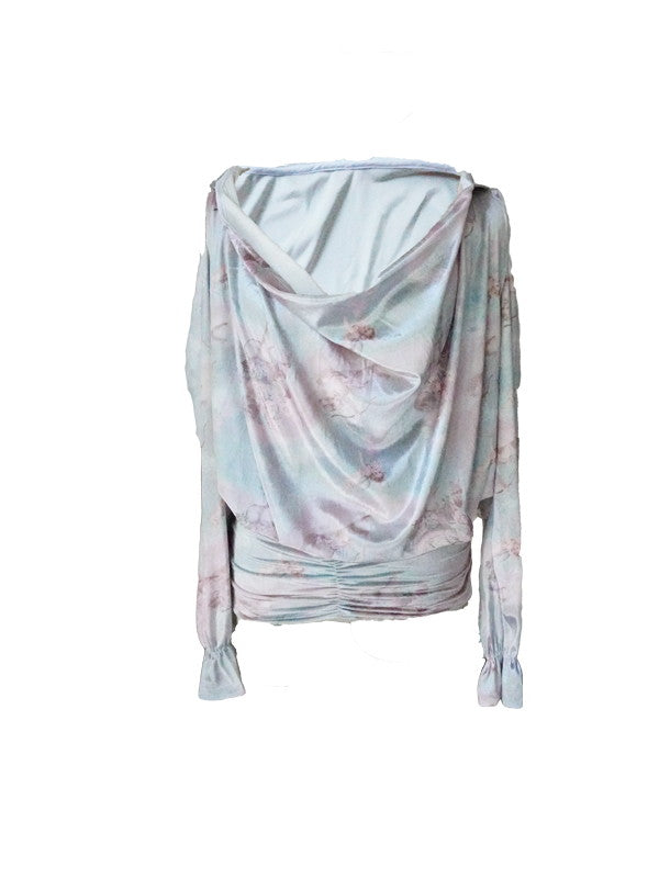 Velvet Cotton-Candy Drape High-End High-End V-Ausschnitt Candy-Sleeve Open-Shoulder Bluse & Rock