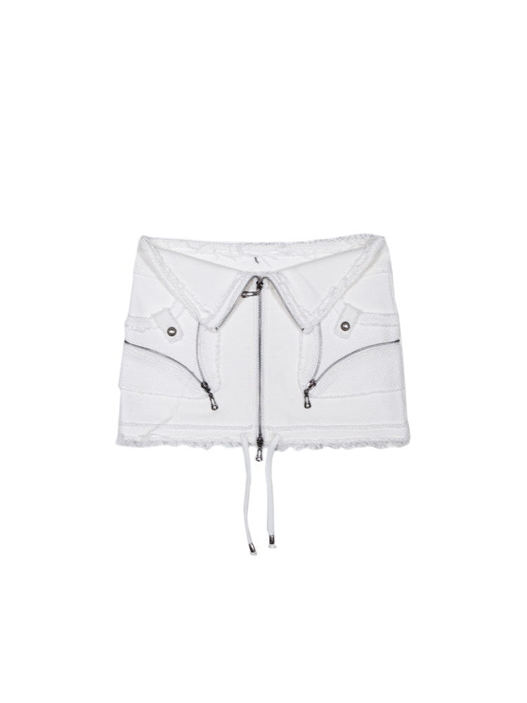 Drawstring Flower Cut-Off Nichi-Zip Mini-Skirt