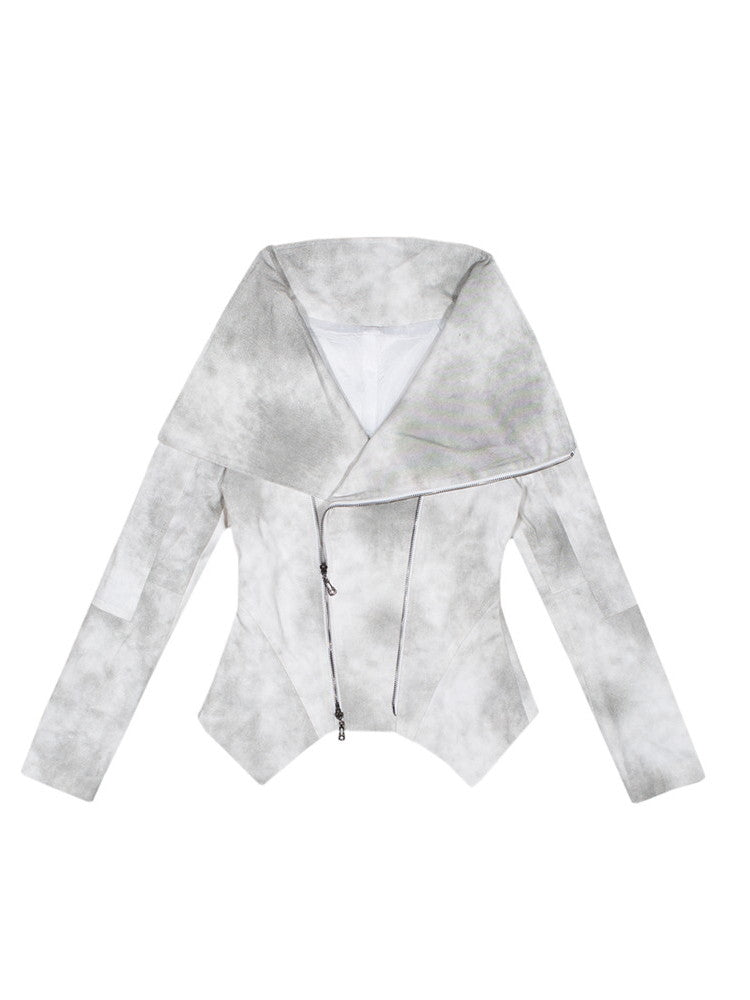 Tie-Dye Big-Collar High-Neck Double-Zip Retro Jacket