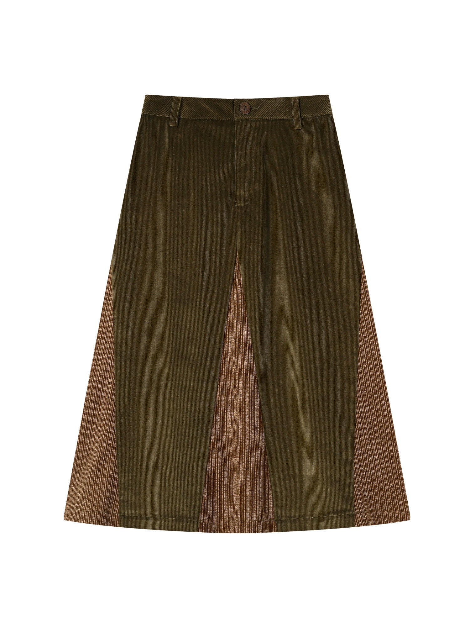 Corduroy Patchwork Flare Retro Simpe Long-Skirt