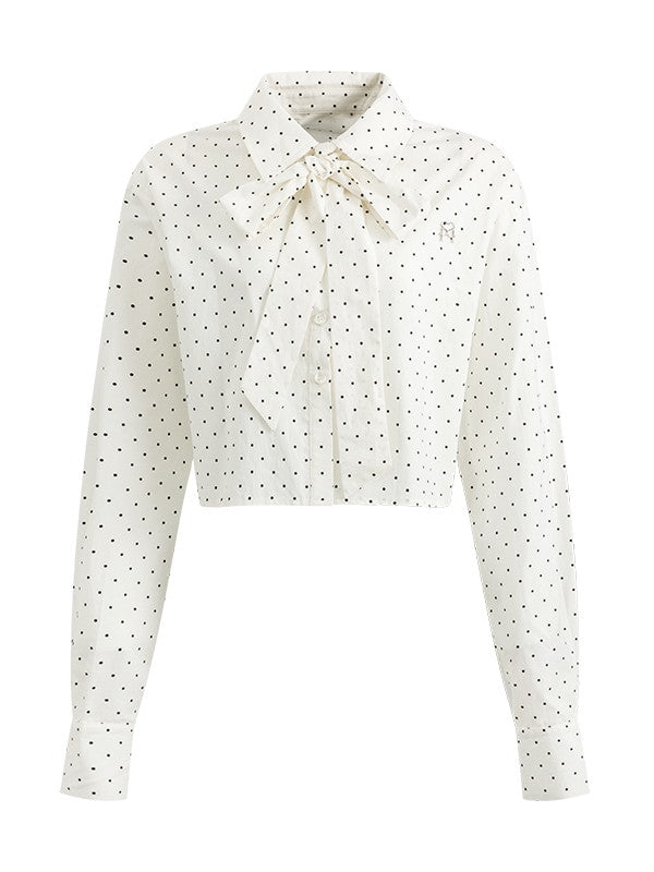 도트 리본 넥타이 캐주얼 레트로 여자 블라우스