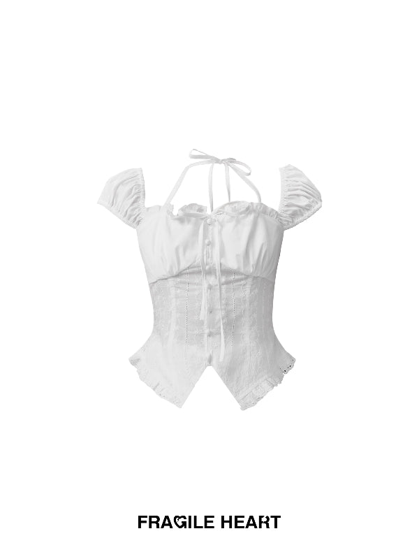 Set-Up Thin Lace Ribbon Feminine Slim Blouse&Mnini-Skirt