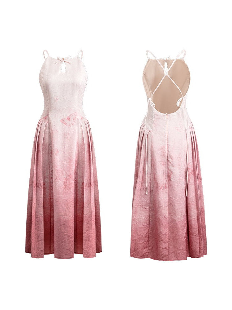 Gradation Back-Open Camisole Sexy Ribbon Summer One-Piece