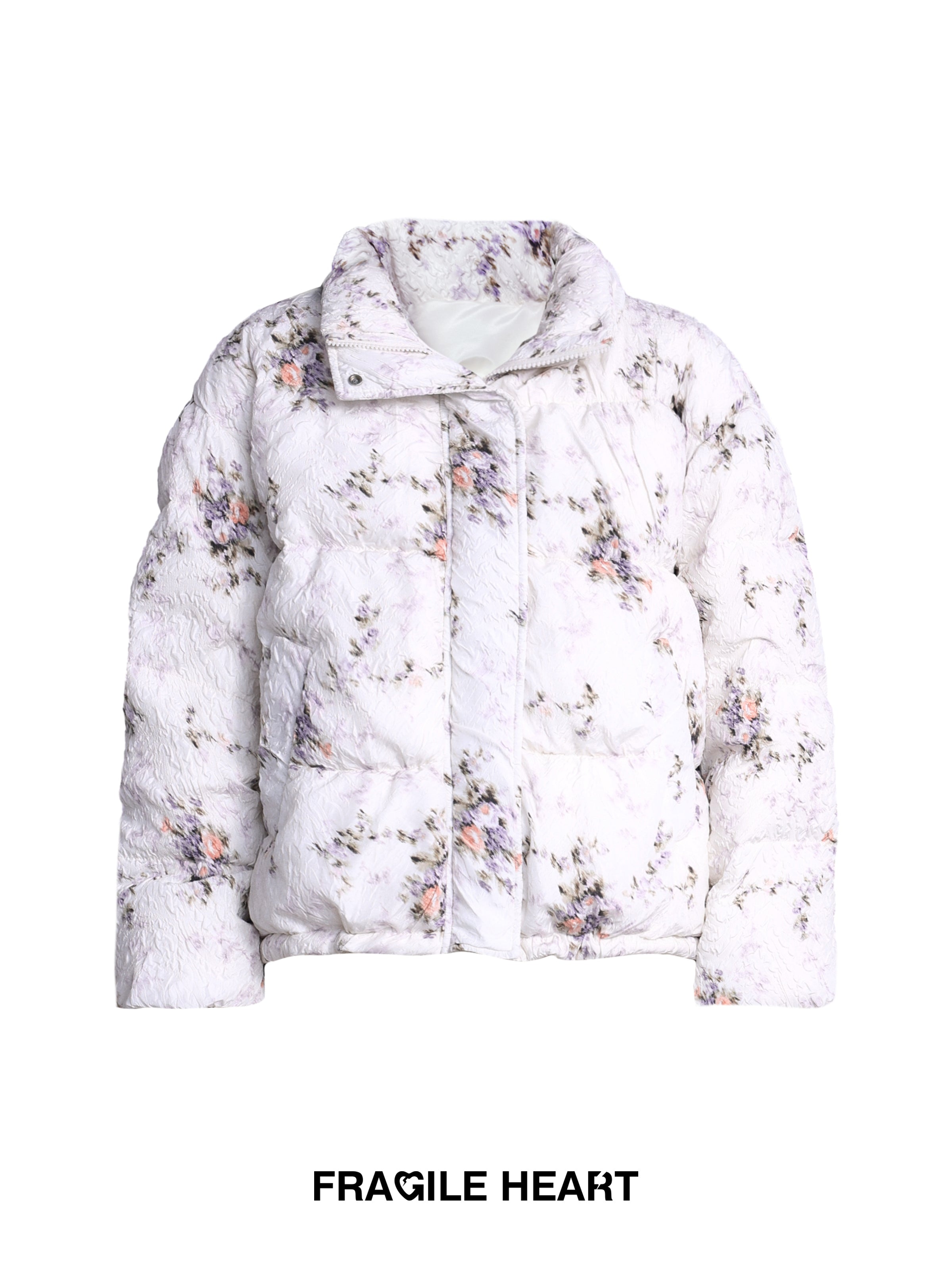 Flower Stand-Collar Cotton Pleats Embroidery Down-Jacket&Mini-Skirt