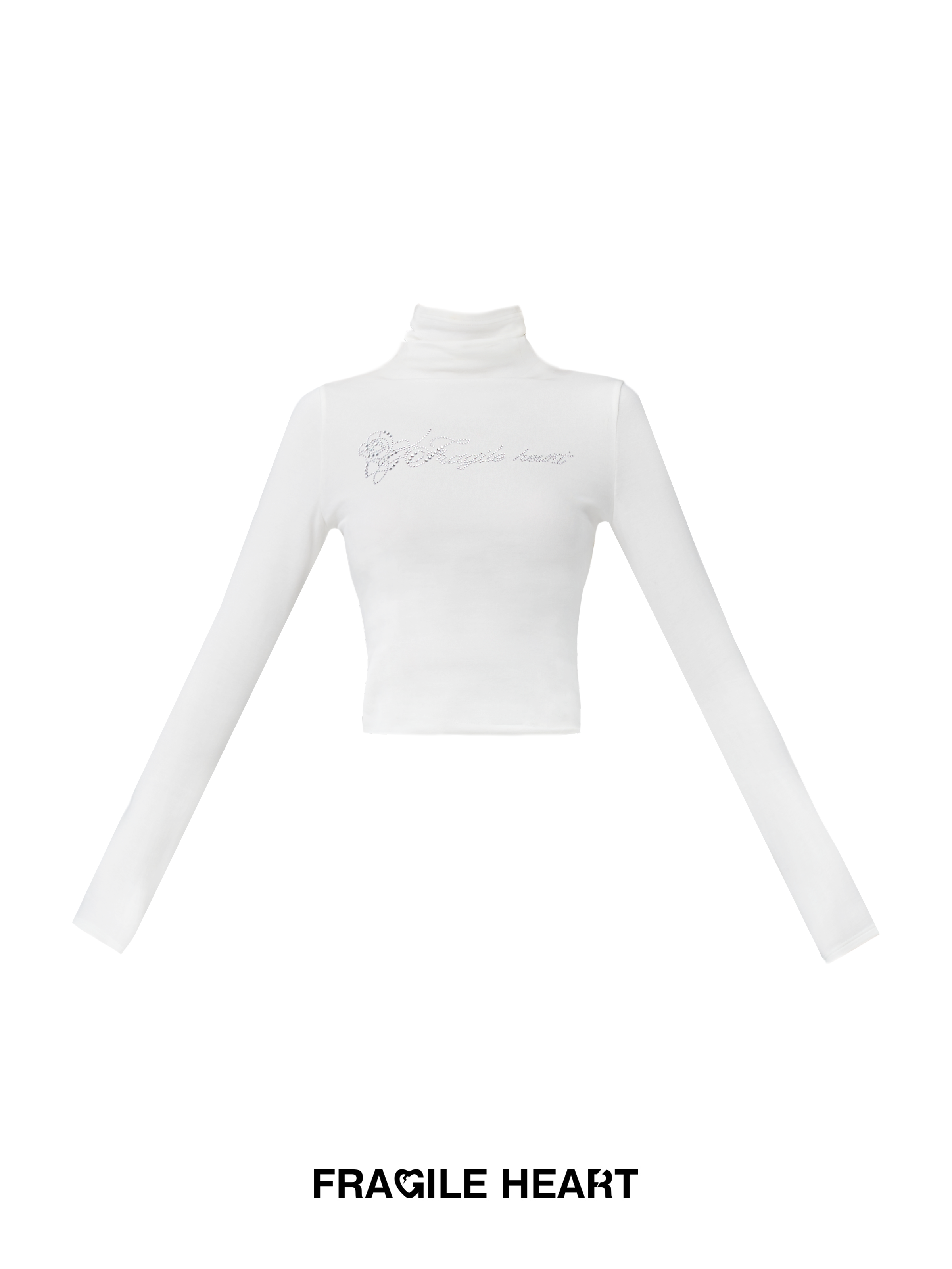 High-Neck Slim Tight Rhinestone Lettering Tops