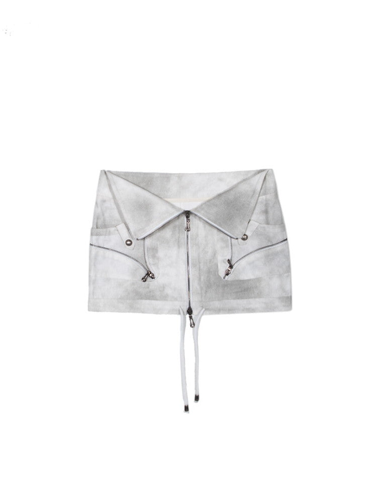 Drawstring Flower Cut-Off Nichi-Zip Mini-Skirt