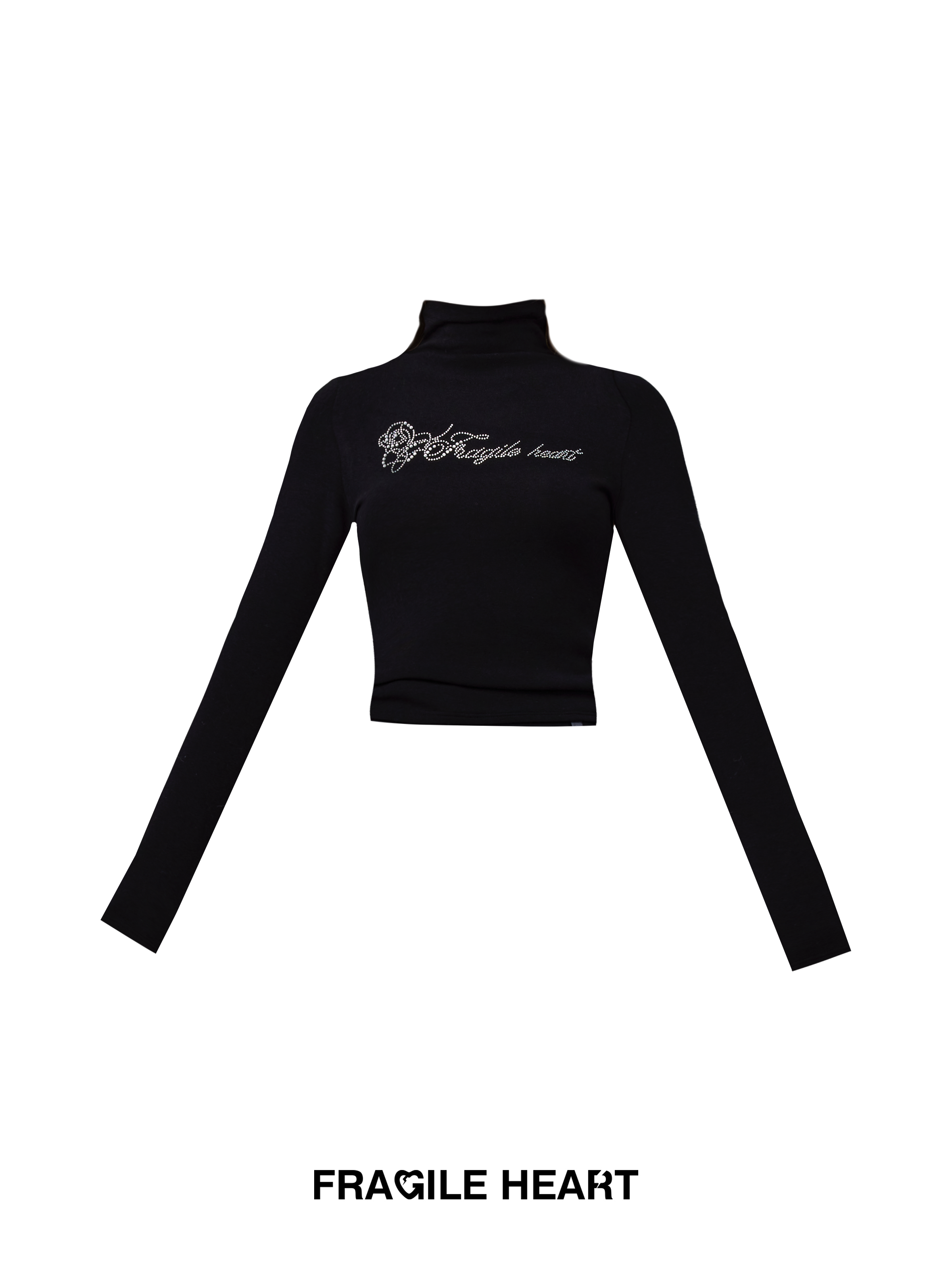 High-Neck Slim Tight Rhinestone Lettering Tops