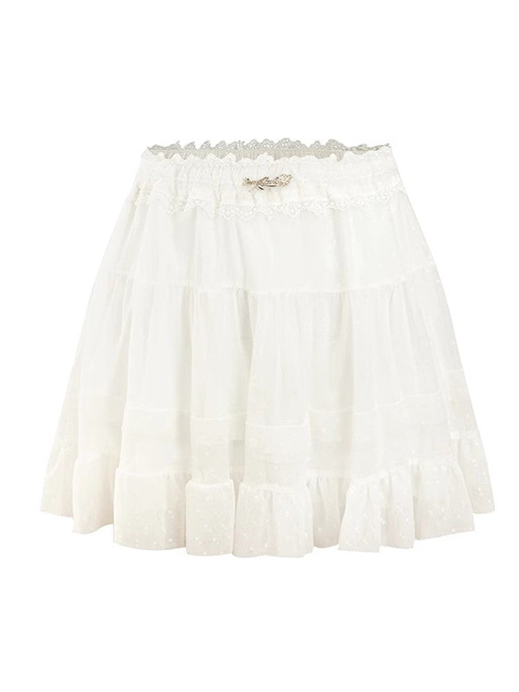 Lace Tiered Sheer Feminine Skirt