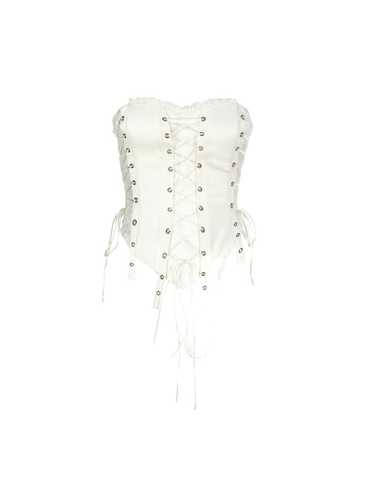 Leather Lace-Up Tight Punk Heavy Bustier&Skirt