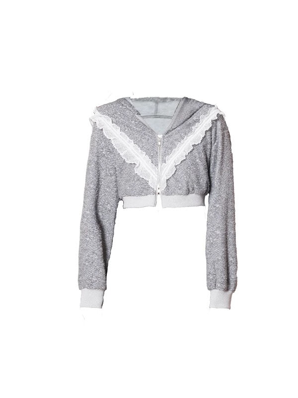 En dentelle à sweat à capuche en dentelle en dentelle Fémineine Double-zip Tricot et parka