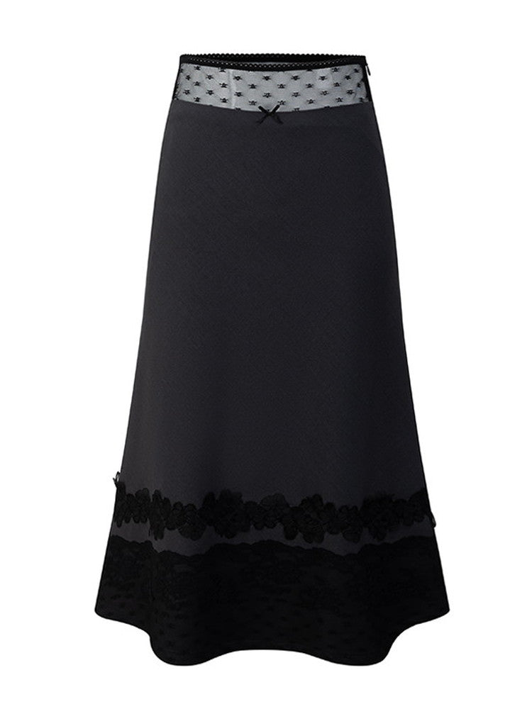 Set-Up Lace Ribbon Feminine Camisole&Long-Skirt