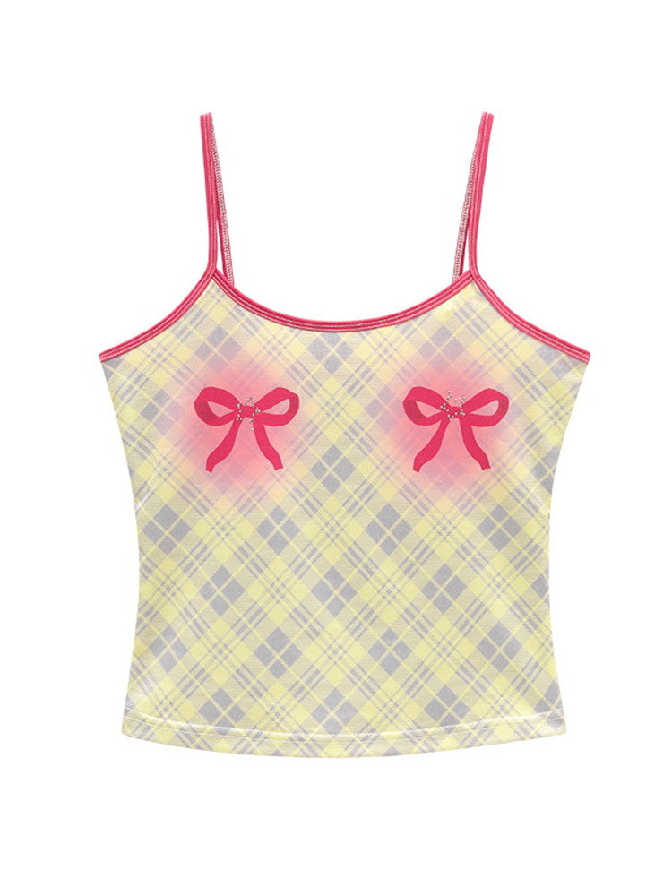 Checked Ribbon Girly Cute Camisole