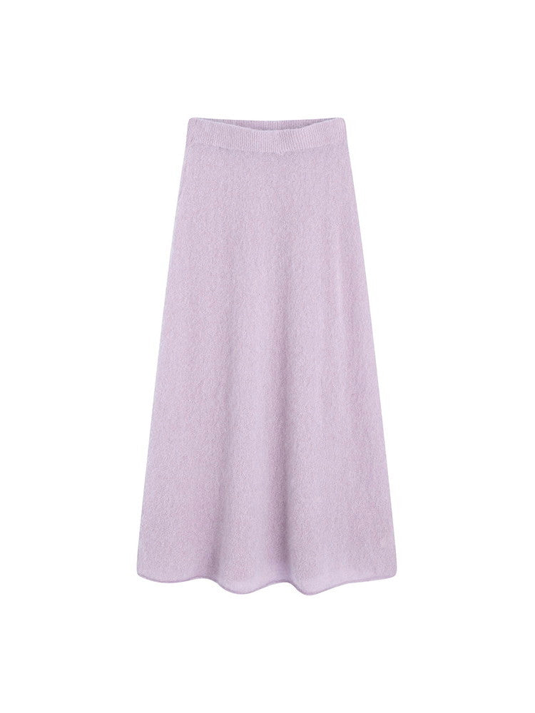 Crew-Neck Ribbon Sweet Feminine Pale Tops&Long-Skirt