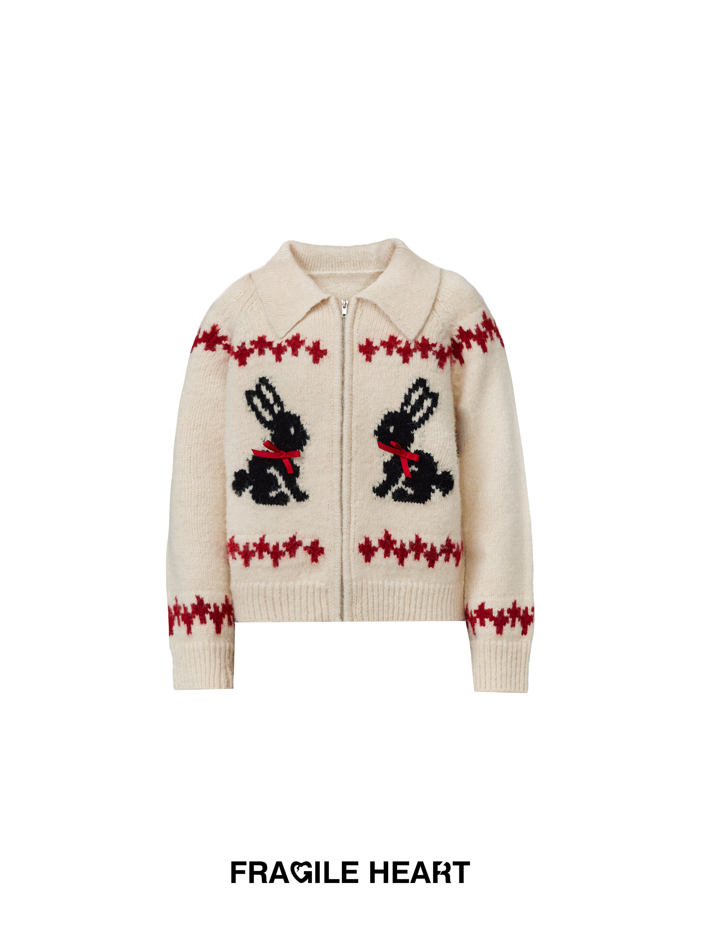 Rabbit Zip Retro Cute Embroidery Winter Knit