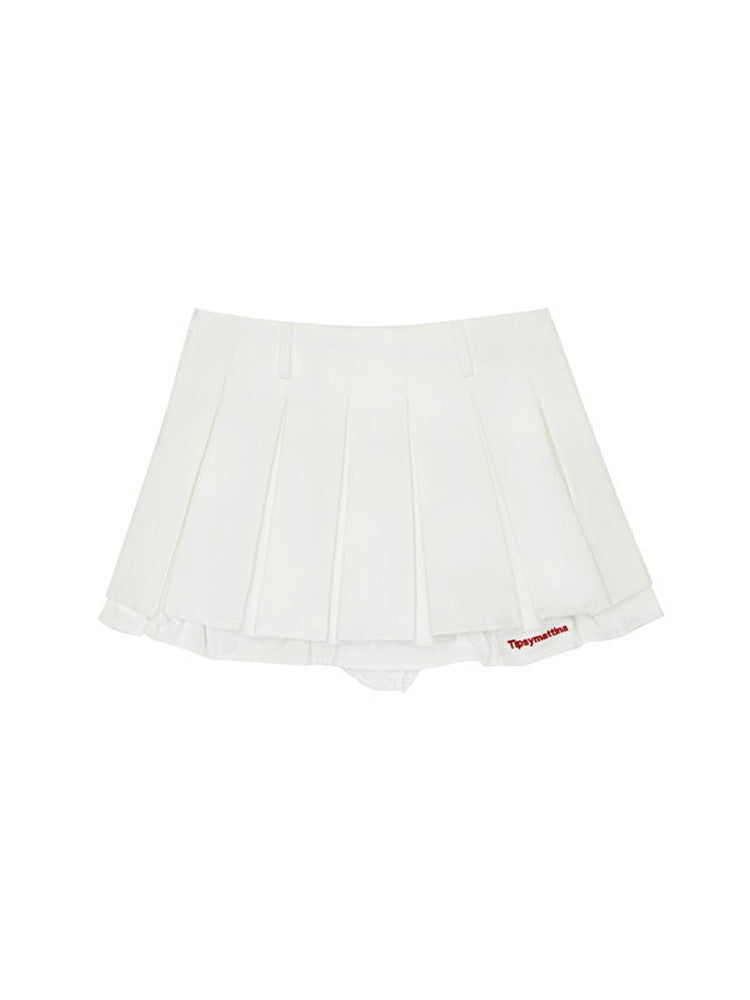 Set-Up Sports Casual Simple Pleats Polo-Shirt&Mini-Skirt