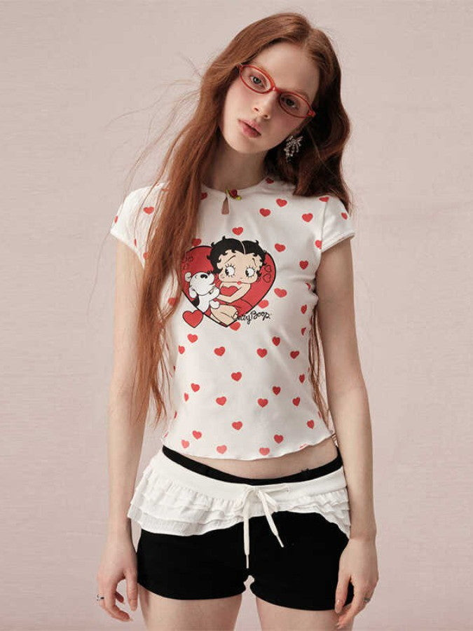 Betty Dot Heart Casual Lace Tops&Short-Pants