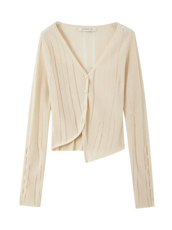 Mesh Sheer Simple Chic Stripe Thin Knit Cardigan
