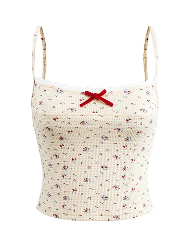 Ribbon Flower Set-Up Stretch Tops&Camisole&Short-Pants