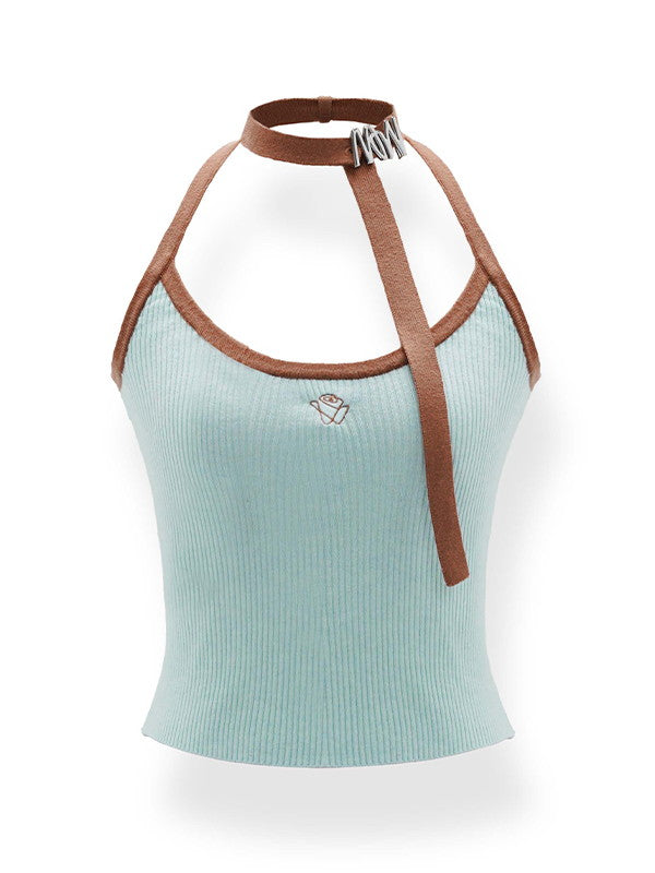 Knit Bi-Color Plain Set-Up Cardigan&Camisole