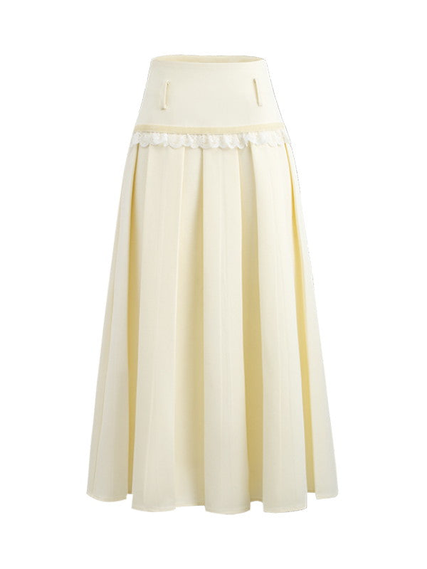 Set-Up Ribbon Feminine Lace Chic Jacket&Long-Skirt