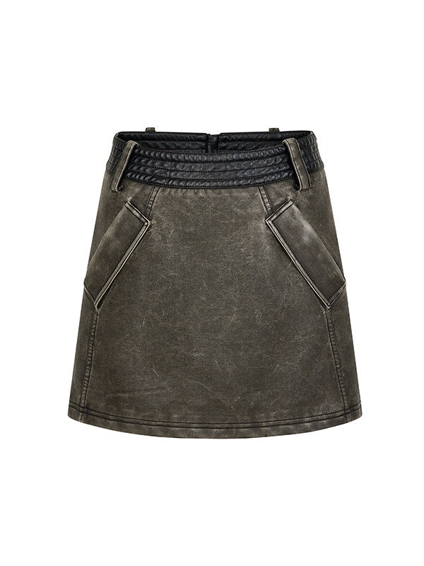 Leather Casual Handsome Set-Up Jacket&Mini-Skirt