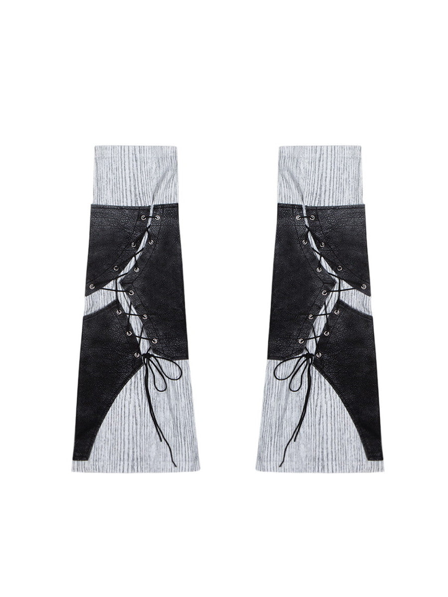 Gothic Lace-Up Mix Leather Casual Mini-Skirt&Leg-Warmer