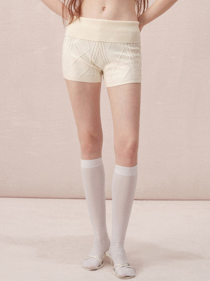 Cable-Knit Off-Shoulder Casual Relax Set-Up Tops&Short-Pants