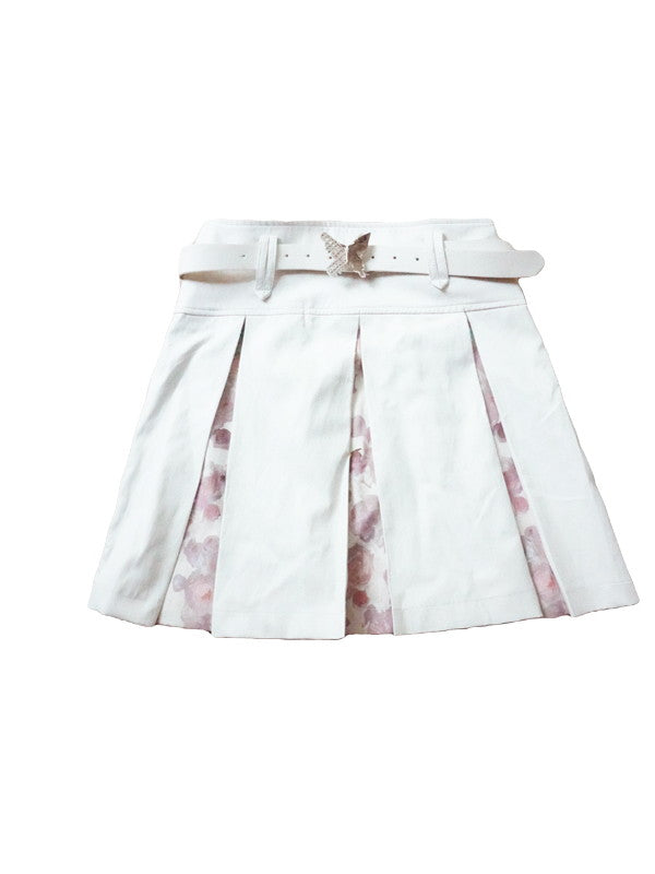 Reversible Flower Ribbon Leather Retro Feminine Jacket&Mini-Skirt