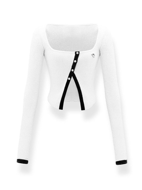 Knit Bi-Color Plain Set-Up Cardigan&Camisole